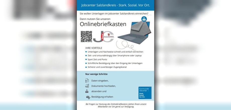 Symbolische Darstellung eines Briefumschlages der aus einem Laptop fliegt. Kurze Erläuterung zum Onlinebriefkasten.