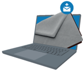 Symbolic representation of an envelope flying out of a laptop.