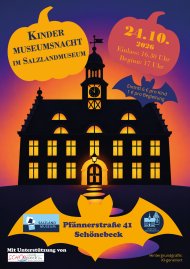 Cartel del evento «Noche de los museos infantiles» en el Salzlandmuseum de Schönebeck, el 24 de octubre de 2026