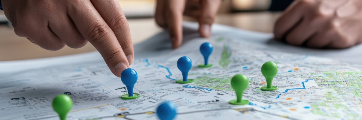 Expansión estratégica: los dedos apuntan a un mapa de oportunidades de entrada en el mercado y estrategias de crecimiento