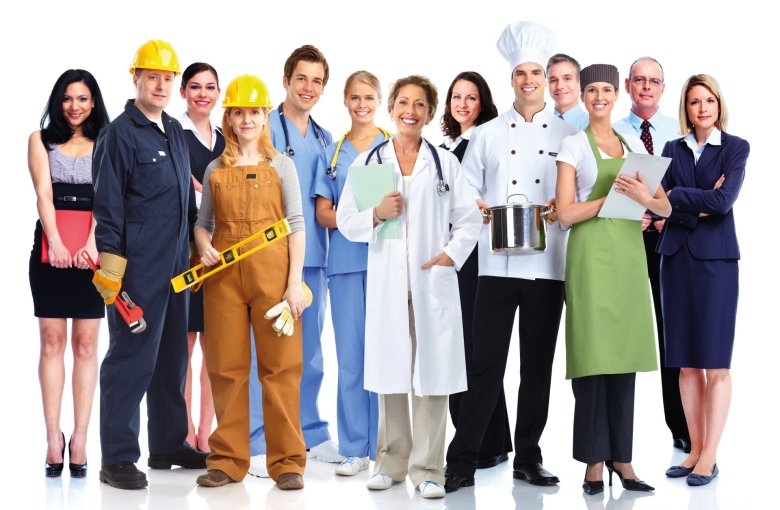 Personnes de différentes professions côte à côte comme image de corps entier.