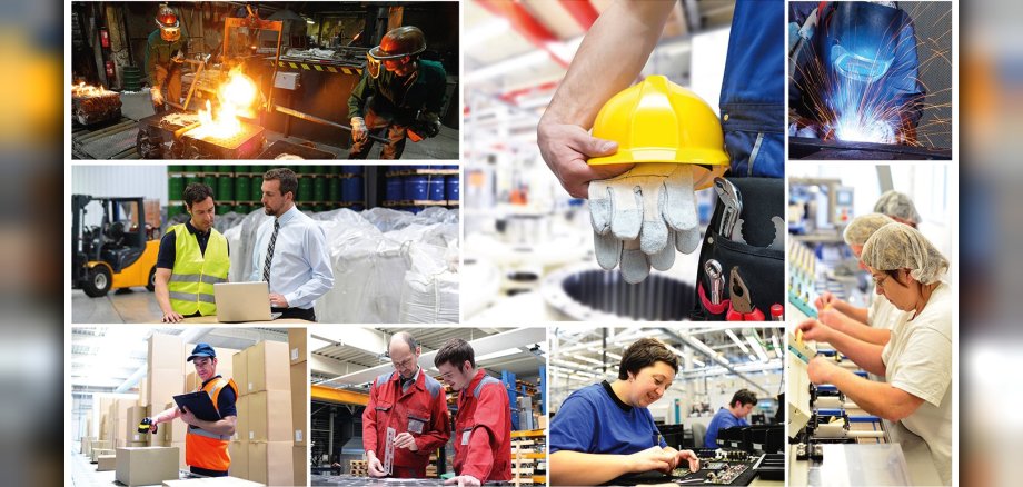 Collage aus verschiedenen Berufen. Jedes Bild als Rechteck dargestellt.