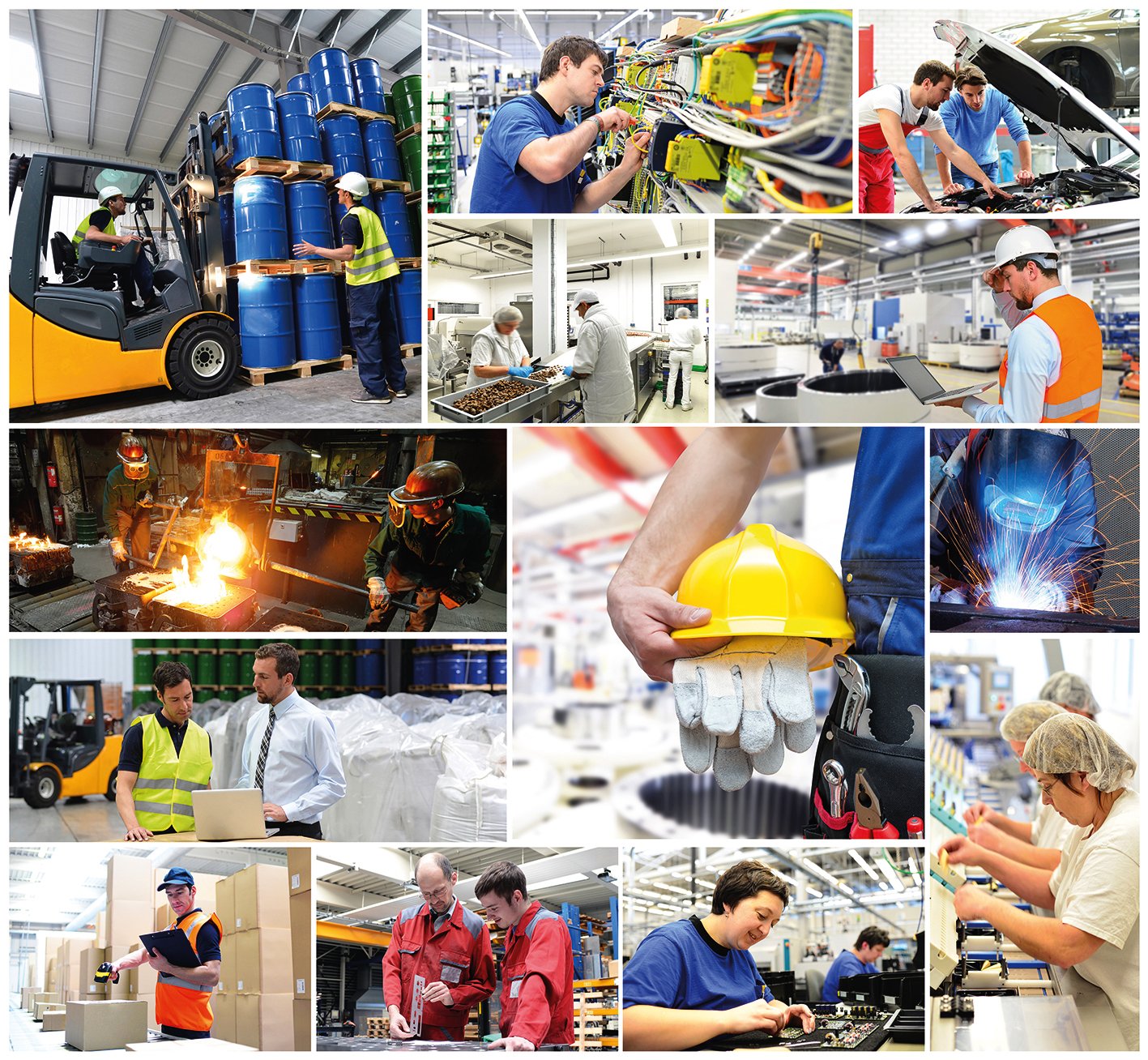 Collage aus verschiedenen Berufen. Jedes Bild als Rechteck dargestellt.