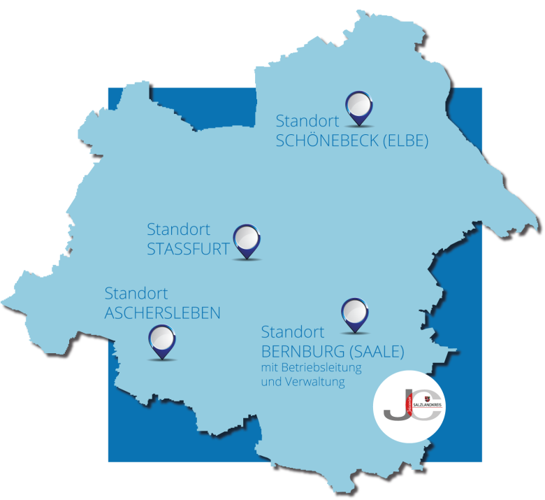 Karte mit Standorten des Jobcenters Salzlandkreis