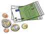 Geld Symbolbild mit Geldmünzen und Geldscheinen.