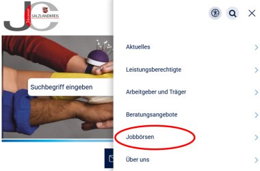 Jobbörse Homepage
Abbildung des passenden Ausschnitts der Homepageseite.