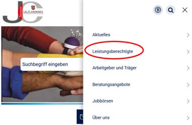 Leistungsberechtigte Homepage Abbildung des passenden Ausschnitts der Homepageseite.