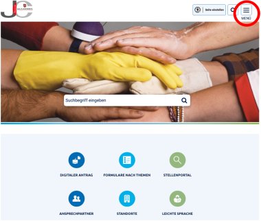 Menü Homepage Abbildung des passenden Ausschnitts der Homepageseite.