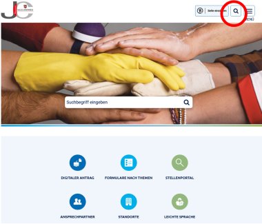 Suchlupe Homepage Abbildung des passenden Ausschnitts der Homepageseite.